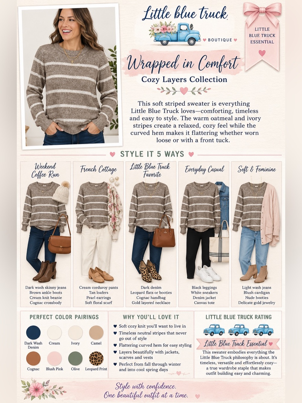 Staccato Oatmeal and Ivory Striped Crewneck Sweater